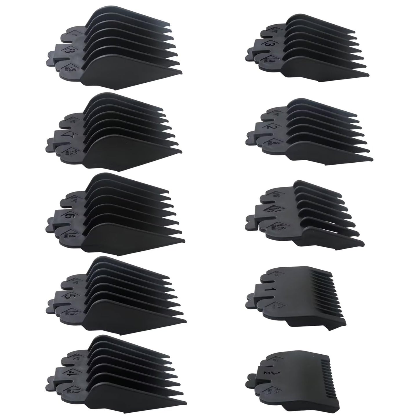 10 Pack Clipper Guards Set Replacement Fits for Conair HC224W/HC244NGBV/HCT242WR - 1/16" to 1", Black, Updated by Loner