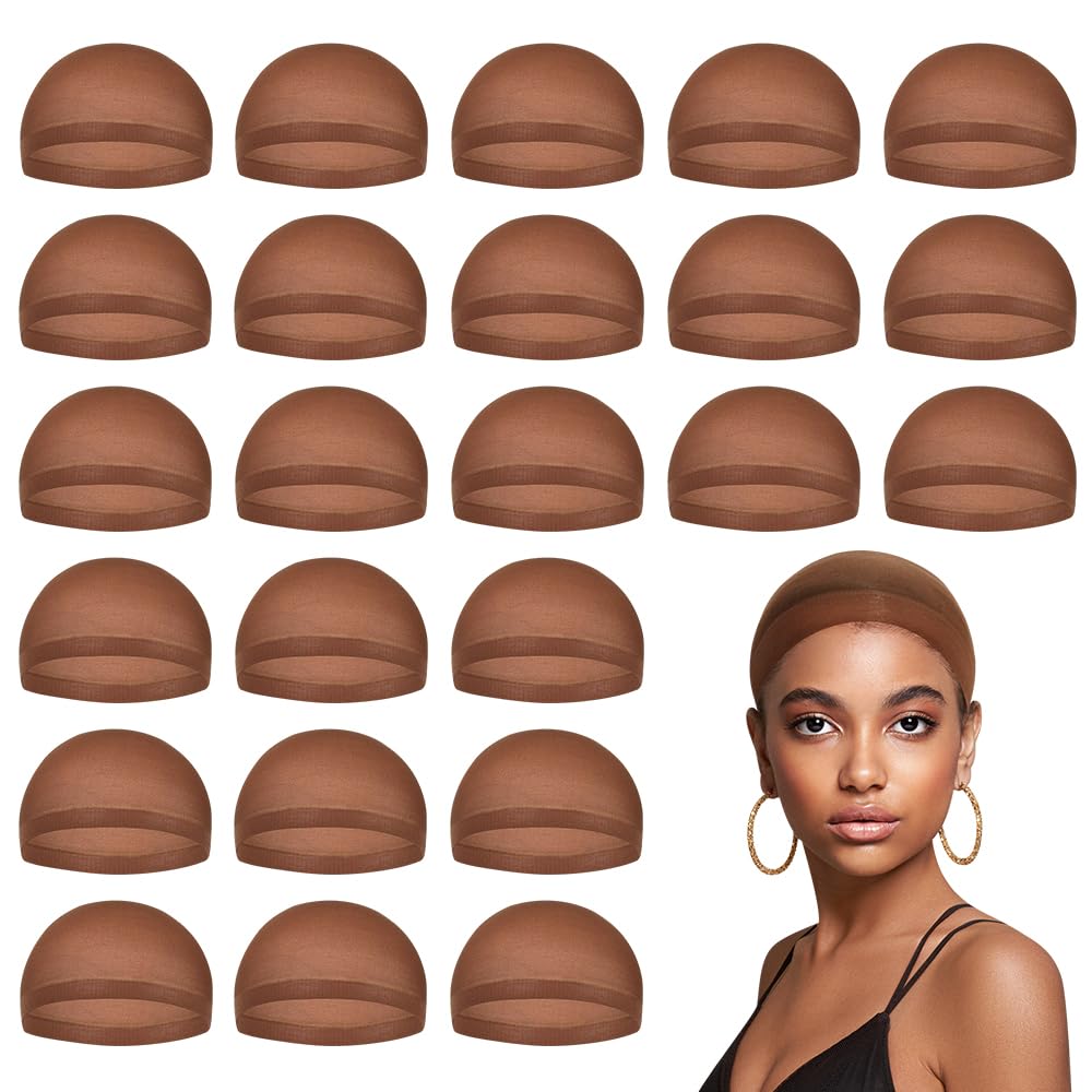 Stretchy Nylon Wig Cap for Women - Beige Stocking Hair Cap | 24 Pack