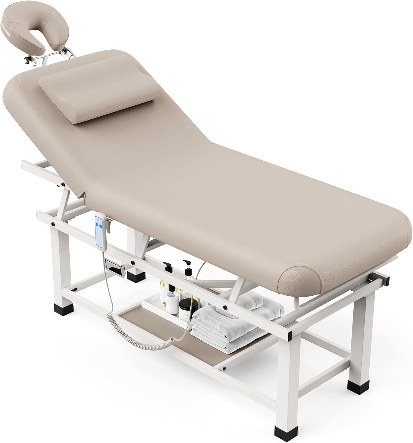 Electric Massage Table - 30" Wide x 75" Long Heavy Duty with Heating Function, Adjustable Backrest & Storage - Black