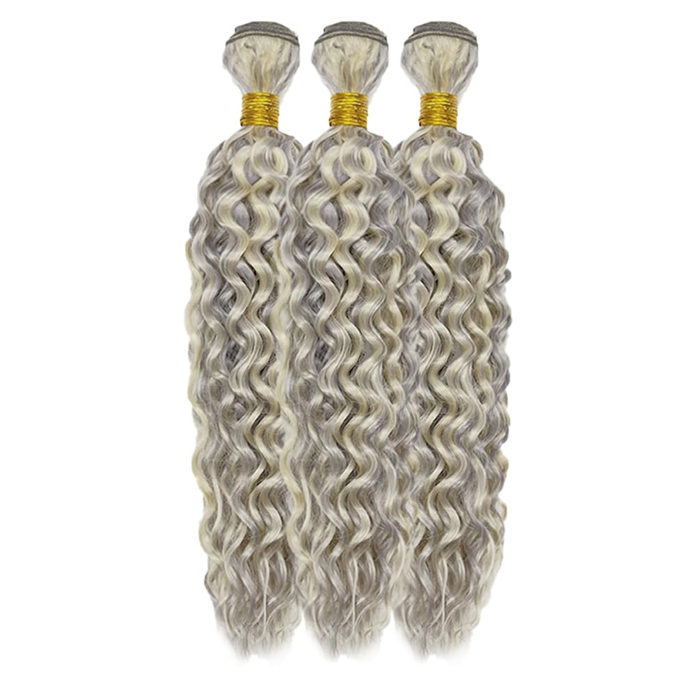 20 22 24 Inch Highlight Blonde Bundles Human Hair Grey Water Wave Bundles Double Weft Huxowax Virgin Remy Hair Extensions 2 Tone Grey and Blonde Wet and Wavy Bundle