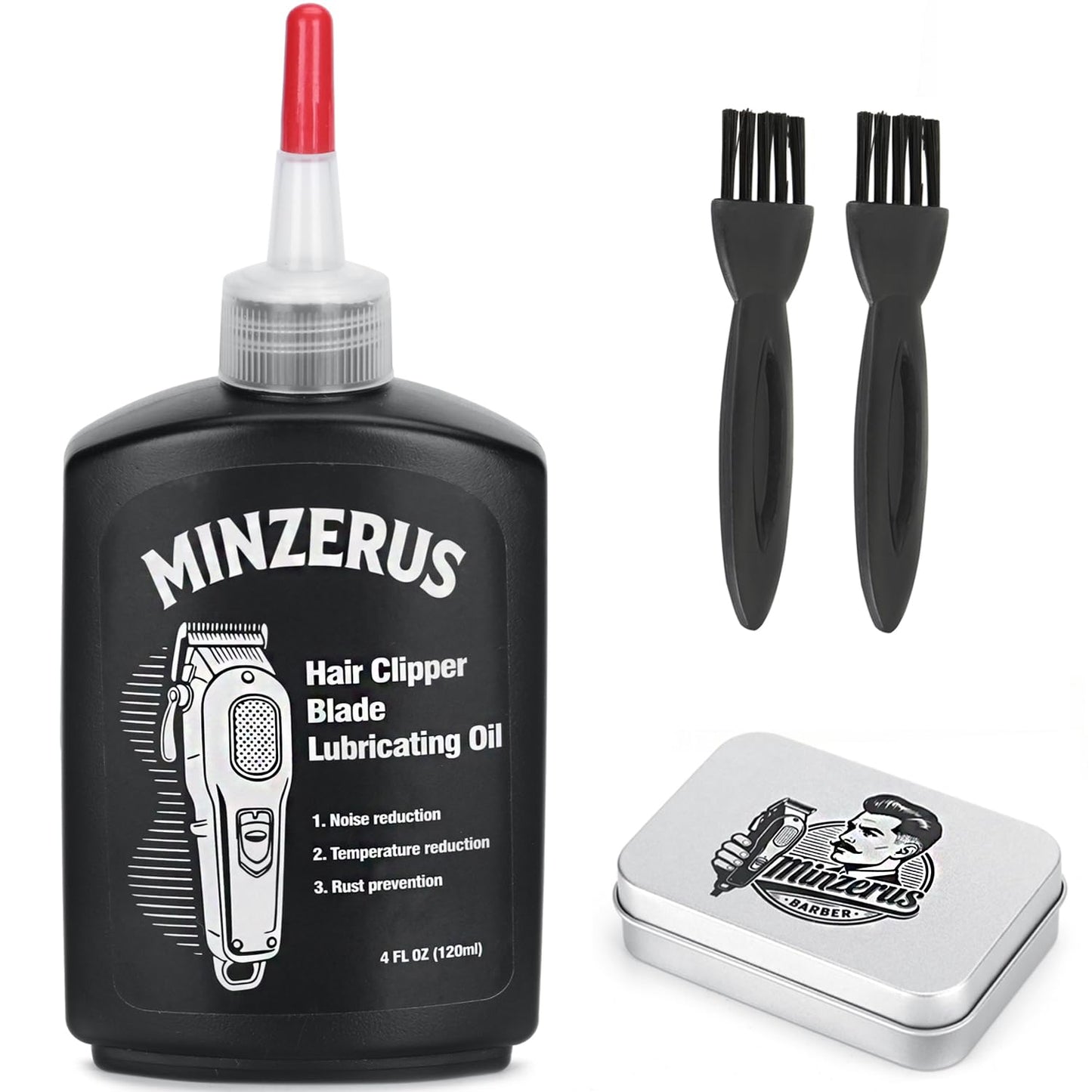 Premium Clipper Lubricating Oil 4.05oz/120ml for Clippers Blade Corrosion & Trimmers, Groomers, Hair Clipper Oil with 2 x Clean Brushes and 1 x Quick Lubrication Box for Barber & Home Use and Gift