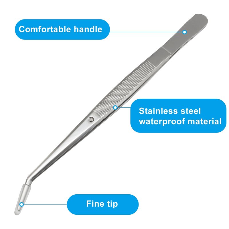PHITUODA 6 Pcs Stainless Steel Tweezers, 6" Sewing Tweezers with Curved Serrated Tip for Crafting, Multipurpose Curved Tip Forceps for Jewelry Making, Eyelash Extension, Precision Grip (Silver)