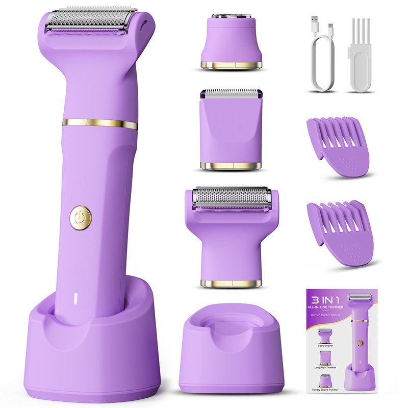 Bikini Trimmer for Women, Tiovara Painless Electric Razors Shaver IPX7 Waterproof Cordless Body Hair Trimmer Pubic Hair Removal with USB Charge Dock for Underarm Leg Arm Body Face Silk Skin (Purple)