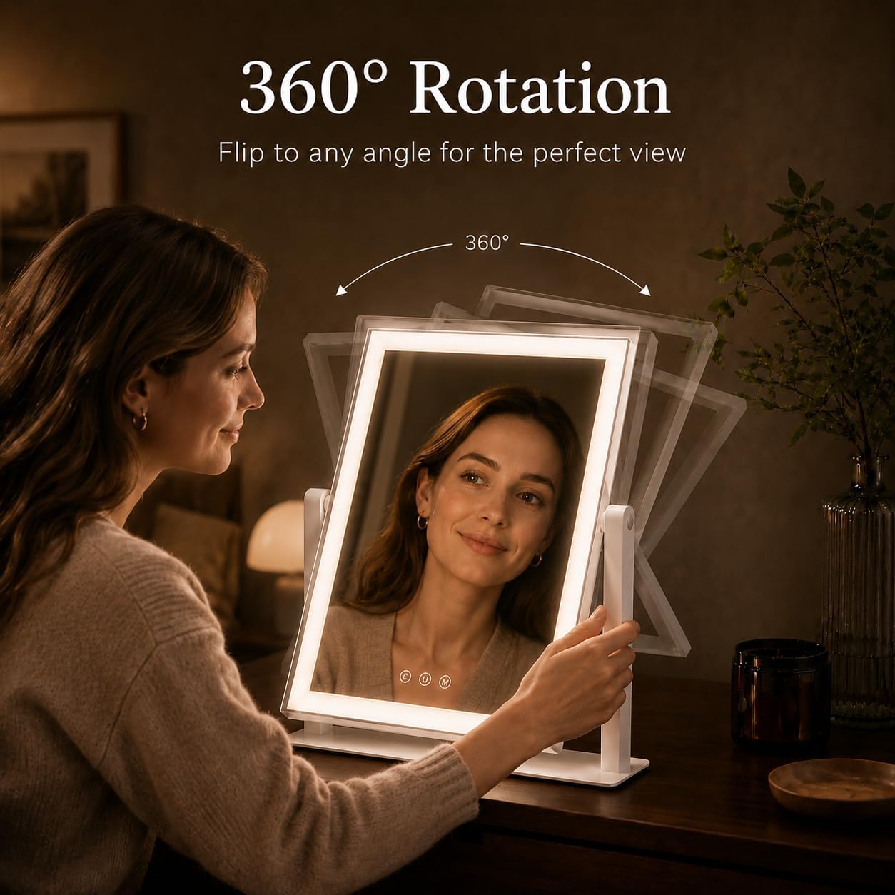 LED Vanity Makeup Mirror - 17.3 Inch with Dimmable Touch Control, 10X/5X Magnifiers & 3 Color Modes | 360° Rotation
