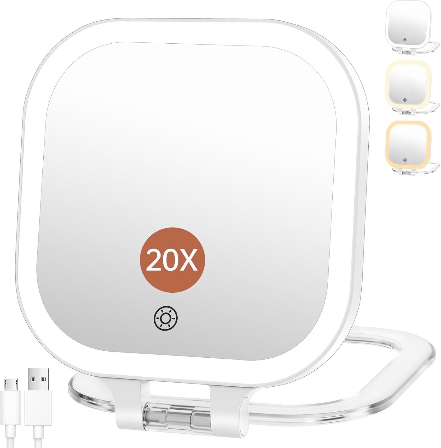 Rechargeable Travel Makeup Mirror - 30X Magnification, 7" Lighted Vanity Mirror with 3 Color Lighting & Dimming | Black