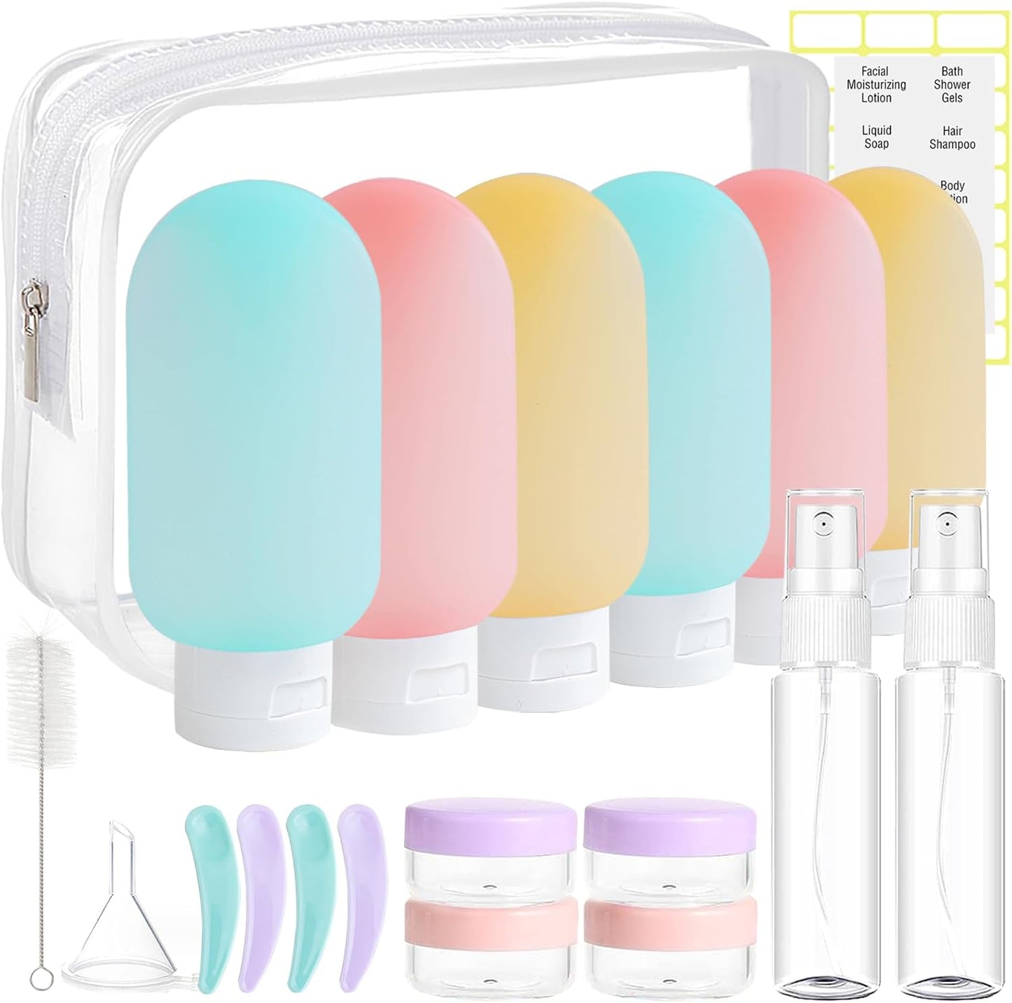 Travel Bottles Set - 20 Pack TSA Approved Leak Proof Containers | Refillable Toiletry Kit for Shampoo, Conditioner, Lotion (Multicolor)