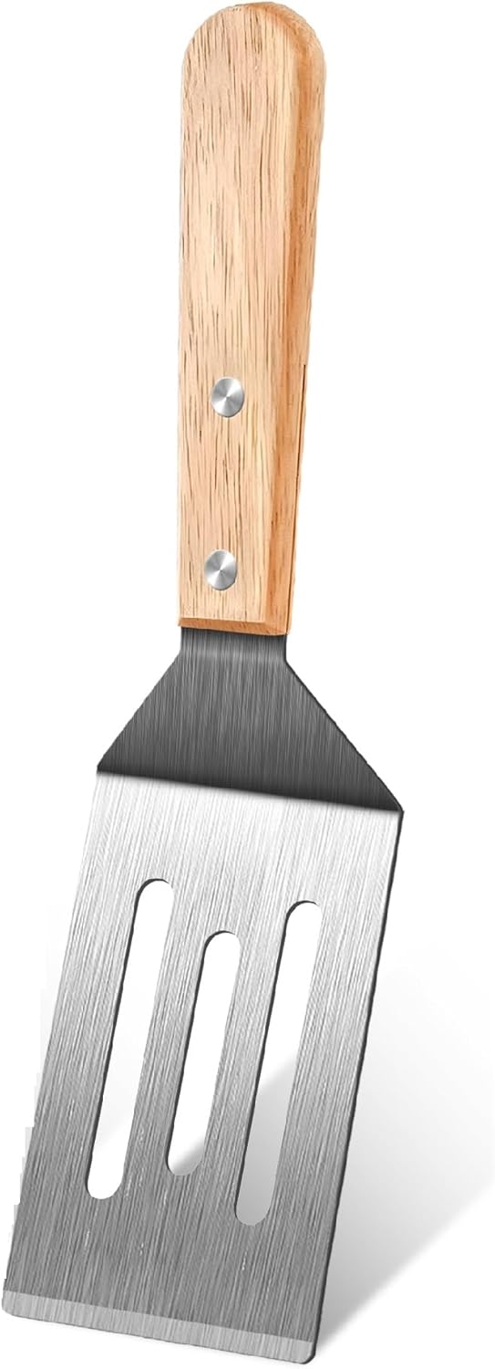 Stainless Steel Spatula Set - 2 Metal Spatulas with Wooden Handles for Cast Iron | Ideal for Frying Steak, Pancakes & More