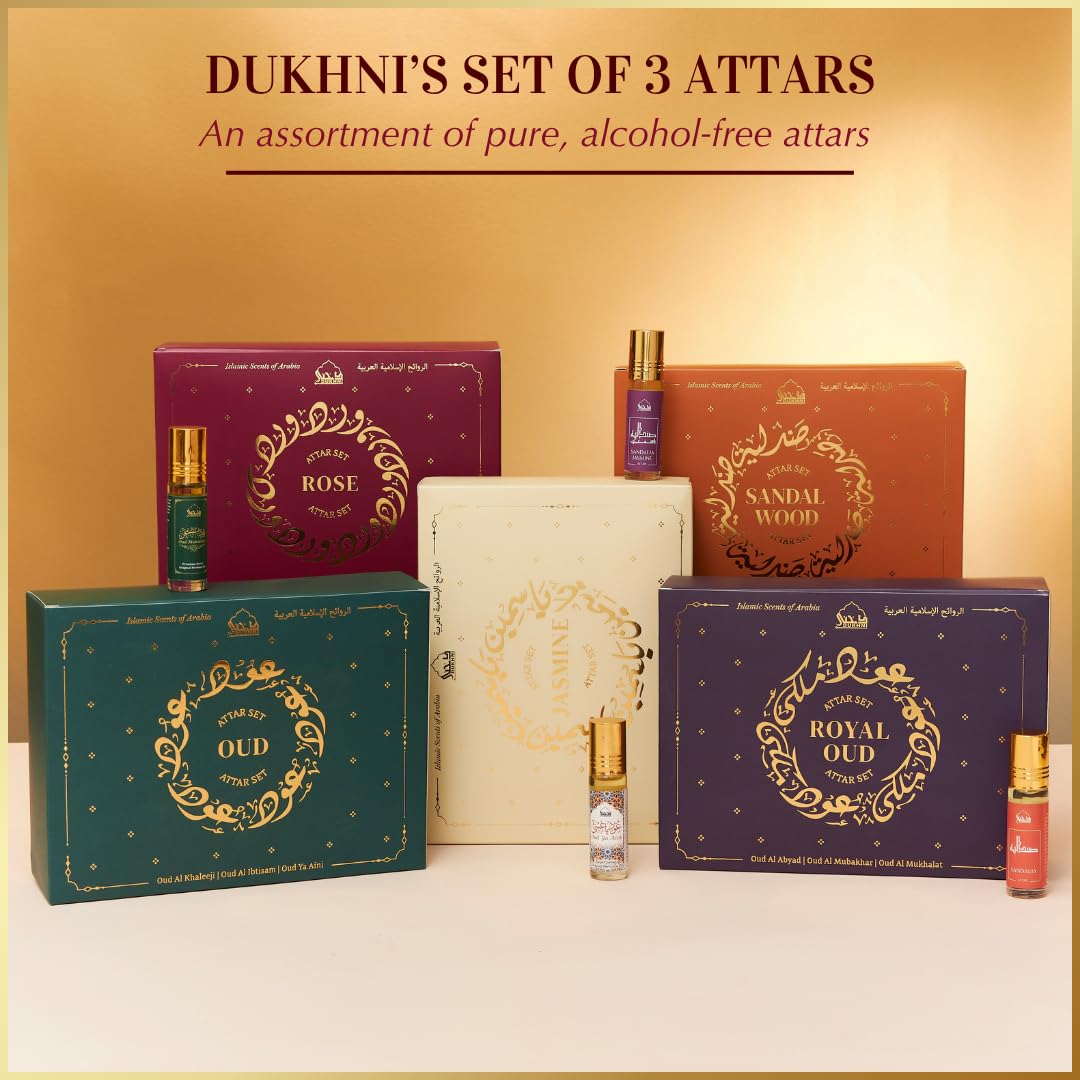 Royal Oud Attar Oil Set - Pure Oudh Fragrance Gift Set for Eid & Ramadan | 3 Mini Roll-On Perfumes x 6ml