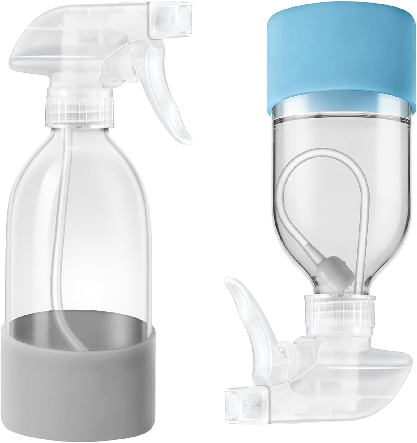 **360° Amber Glass Spray Bottles - 16 oz Refillable Containers with Adjustable Nozzles | 2 Pack in Black & Brown**