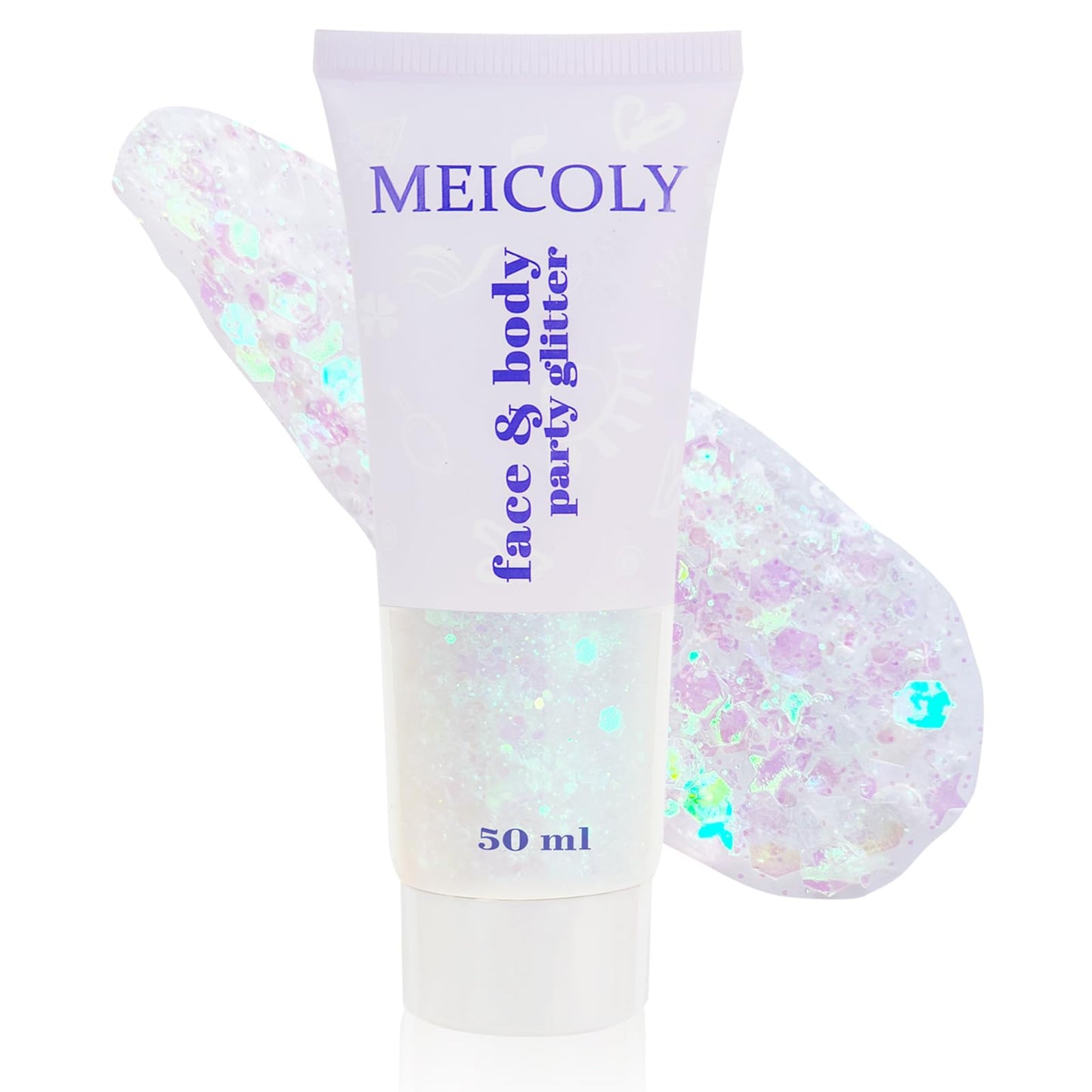 MEICOLY Clear White Face Body Glitter,Mardi Gras Face Glitter Makeup for Kids Women,Face Glitter for Running Half Marathon,Sparkly Mermaid Hair Glitter,Singer Concert Festival Rave Accessories