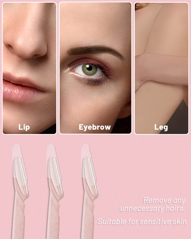 Eyebrow Razor for Women, 12 Pcs Dermaplaning Tool for Face Professional, Face Razor for Women Facial Hair Remover (Wheat Pink)