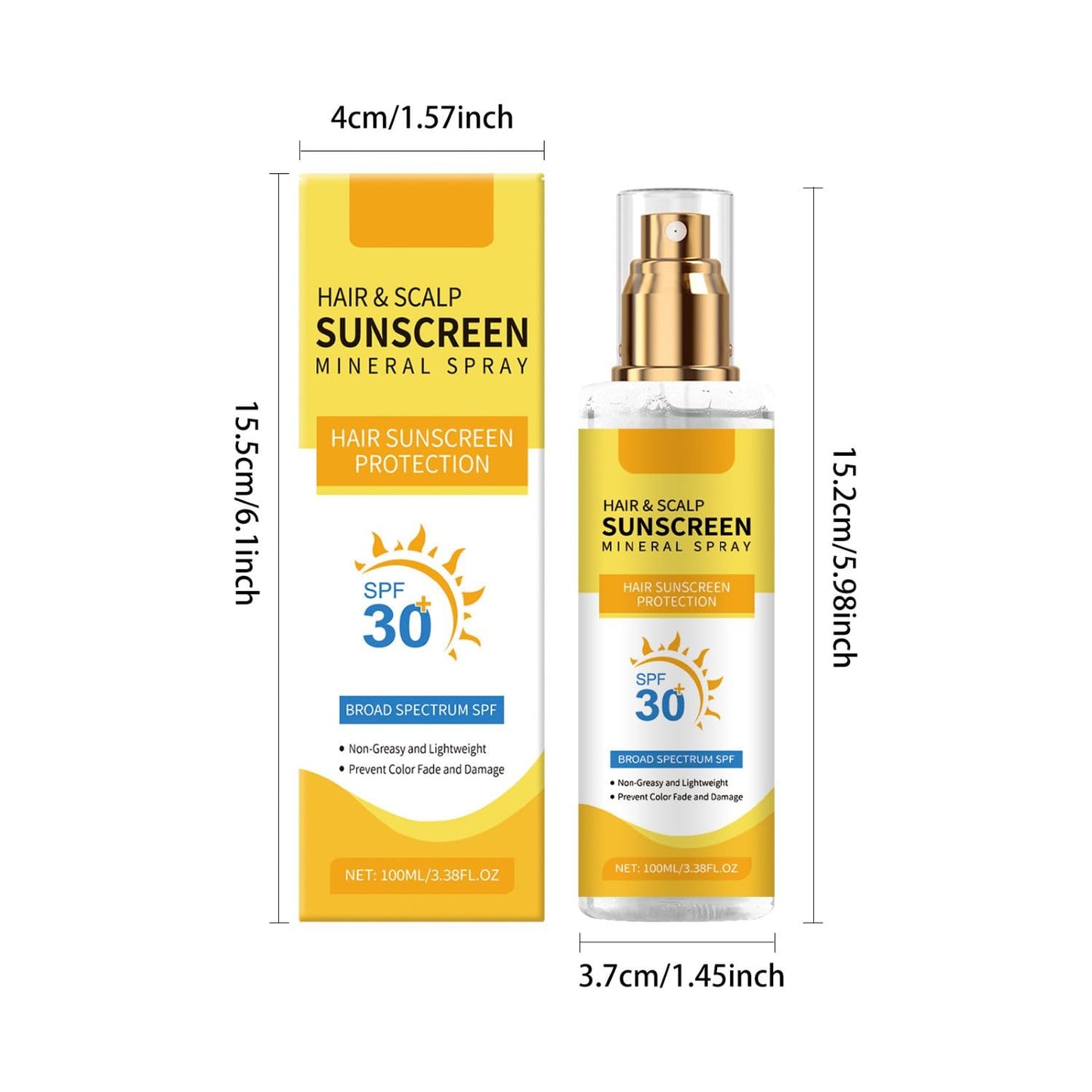 Hair and Scalp Sunscreen Spray SPF 30 - Non-Greasy UV Protection | Prevents Color Fade & Dryness
