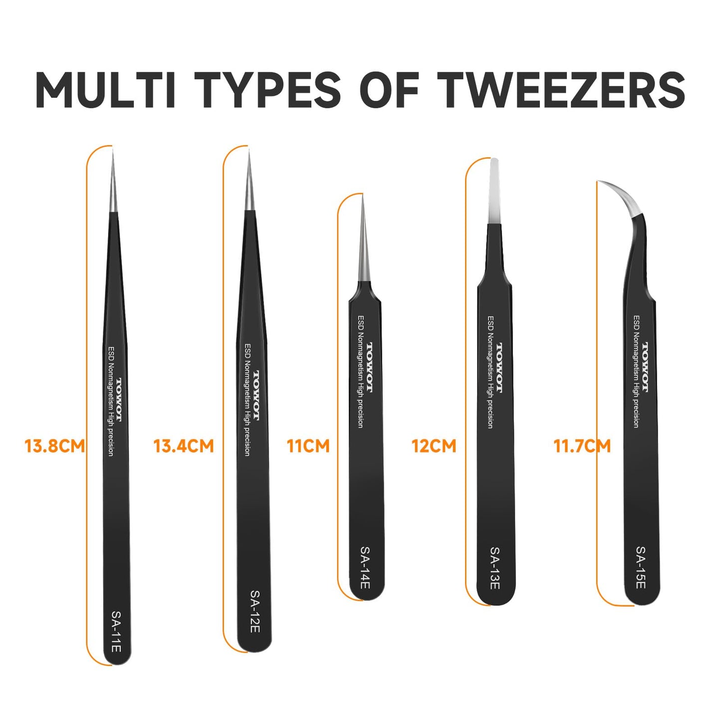 TOWOT Precision Tweezers, Pointed Tweezers for Electronics, Anti-static Stainless Steel Long Tweezers for Crafts, Soldering, Welding, and Jewelry Making Industrial Tweezers