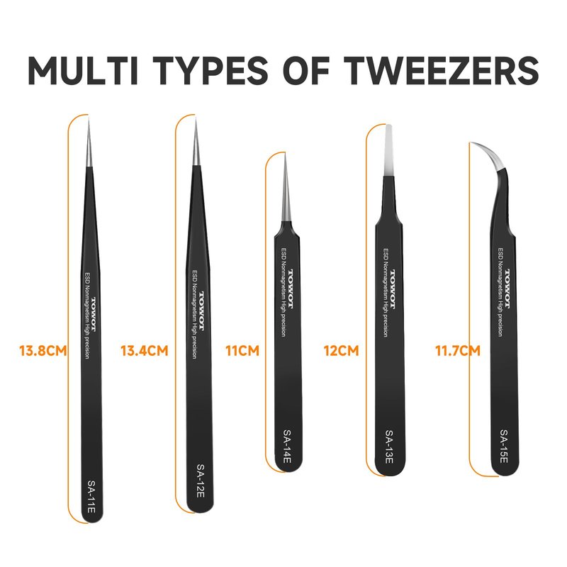 TOWOT Precision Tweezers, Pointed Tweezers for Electronics, Anti-static Stainless Steel Long Tweezers for Crafts, Soldering, Welding, and Jewelry Making Industrial Tweezers