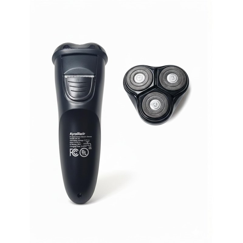 KyroBlade Electric Shaver for Men, 7100 RPM Rotary Razor with 3D Floating Heads & Pop-Up Trimmer, IPX7 Waterproof Wet & Dry, 150-Min Runtime, LED Battery Display, Travel Lock, USB-C, Black/Silver
