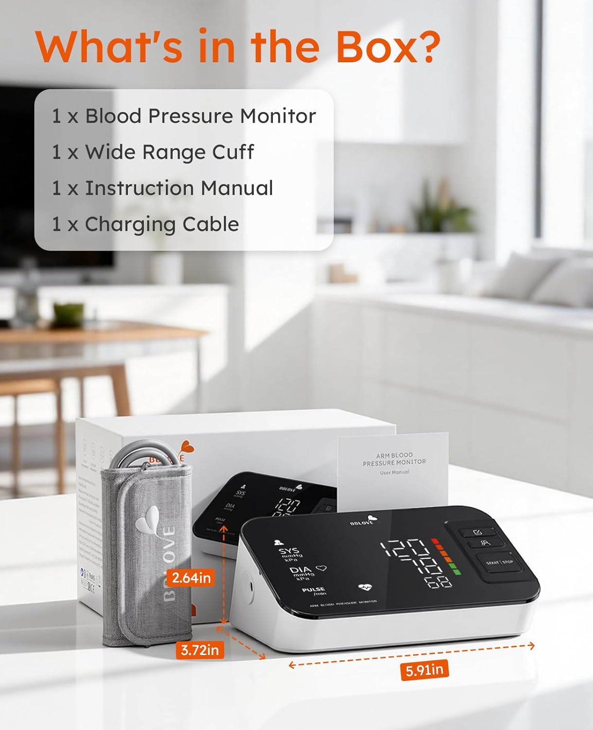Blood Pressure Monitor - Medical-Grade Accuracy | One-Touch Automatic Measurement, Large LED Display for 2 Users