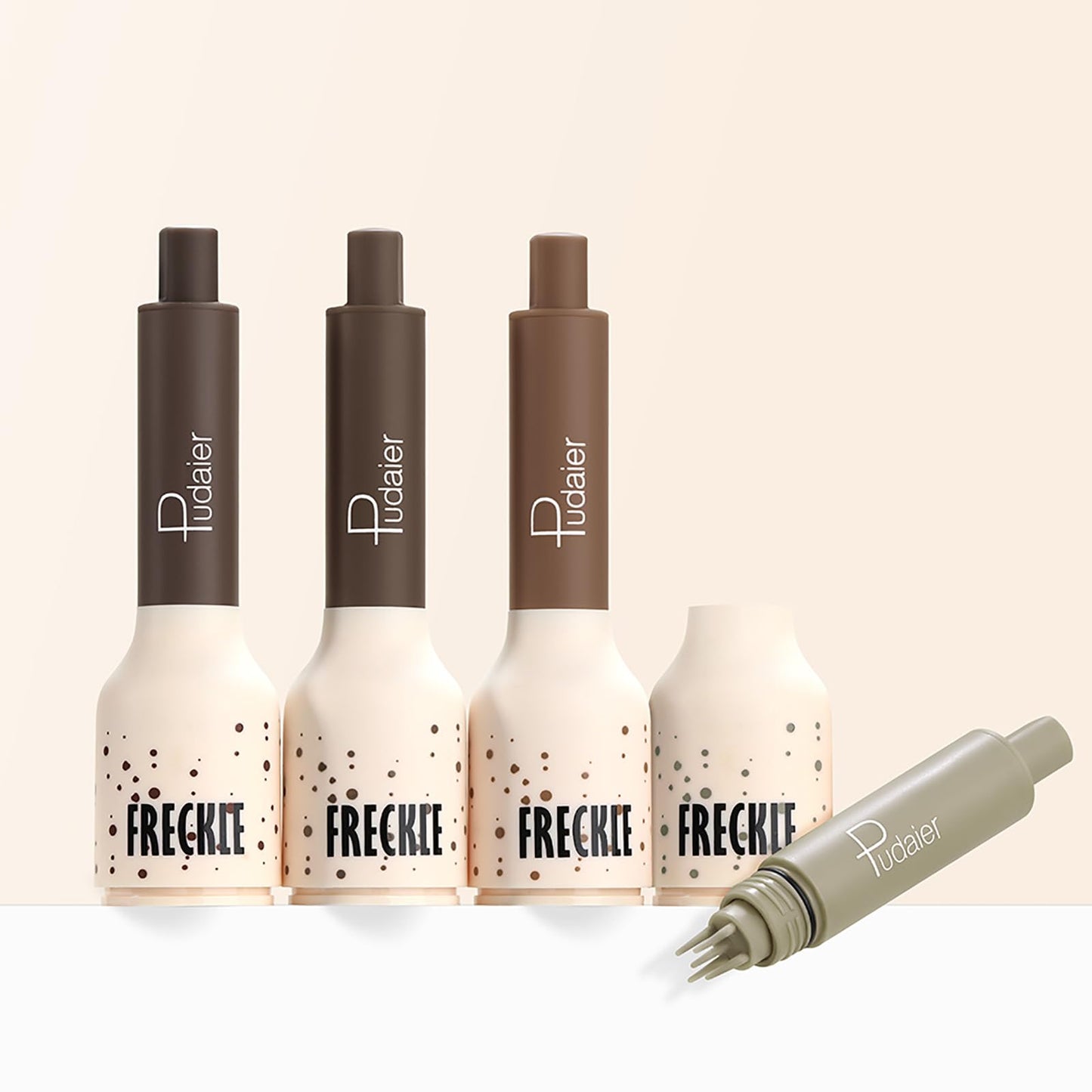 Pudaier 2Pcs Freckle Stamp - Waterproof Faux Freckle Pen, Natural-Looking Freckle Makeup, 5-Point Quick Dry Long-Lasting Magic Fake Freckles Marker for Sunkissed Makeup (#3-Coffee + #4-Caramel)