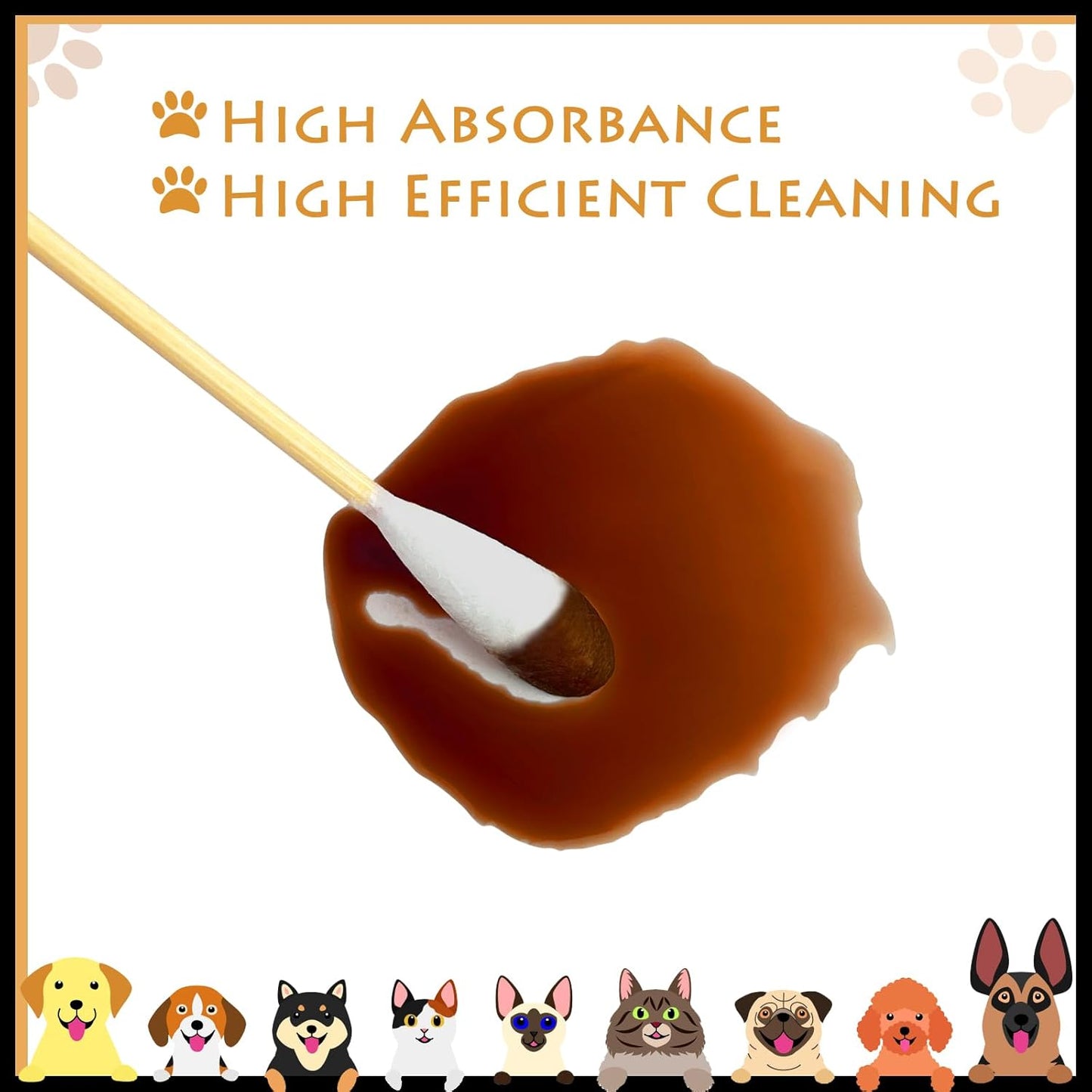 Cotton Swabs for Pet Cleaning - 6 Inch Bamboo Handle | 100 Pcs for Dogs & Cats