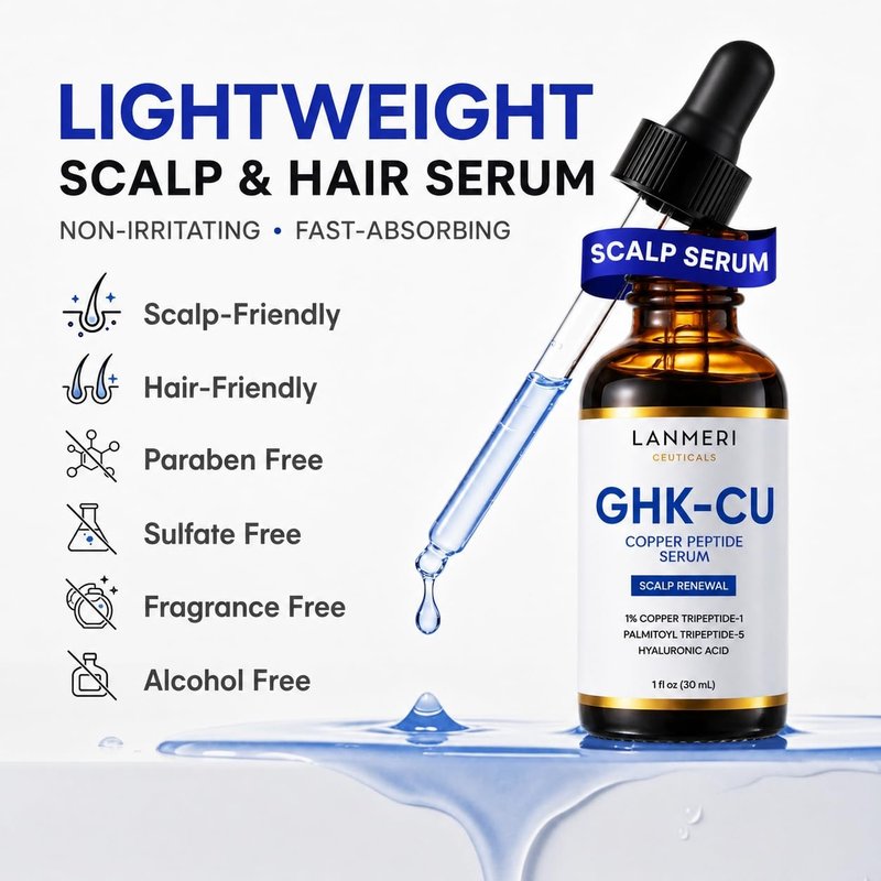 GHK-Cu Copper Peptide Serum for Hair Growth - Multi-Action Scalp Renewal for Thinning Hair | Fast-Absorbing, Non-Greasy (1 fl oz)