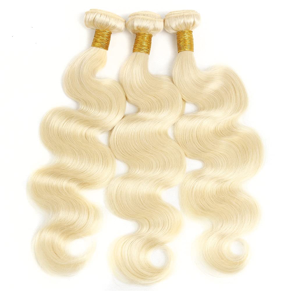 613 Human Hair Bundles Blonde Bundle Brazilian Unprocessed Virgin Hair 3 Bundles 14 16 18 Inch Blonde Body Wave Hair Extensions