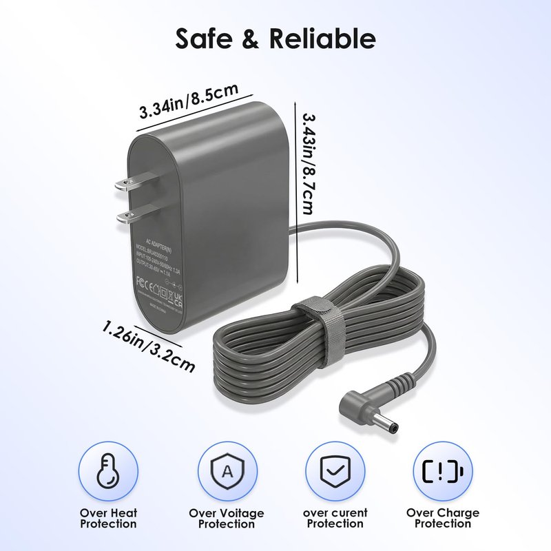 30.45V Replacement Charger for Dyson V10 V11 V12 V15 SV12 SV14 SV16 SV20 SV22 Absolute Animal Motorhead Cordless Vacuum Cleaner, 4.8×1.7mm DC Plug, Not Compatible with Dyson V6 V7 V8