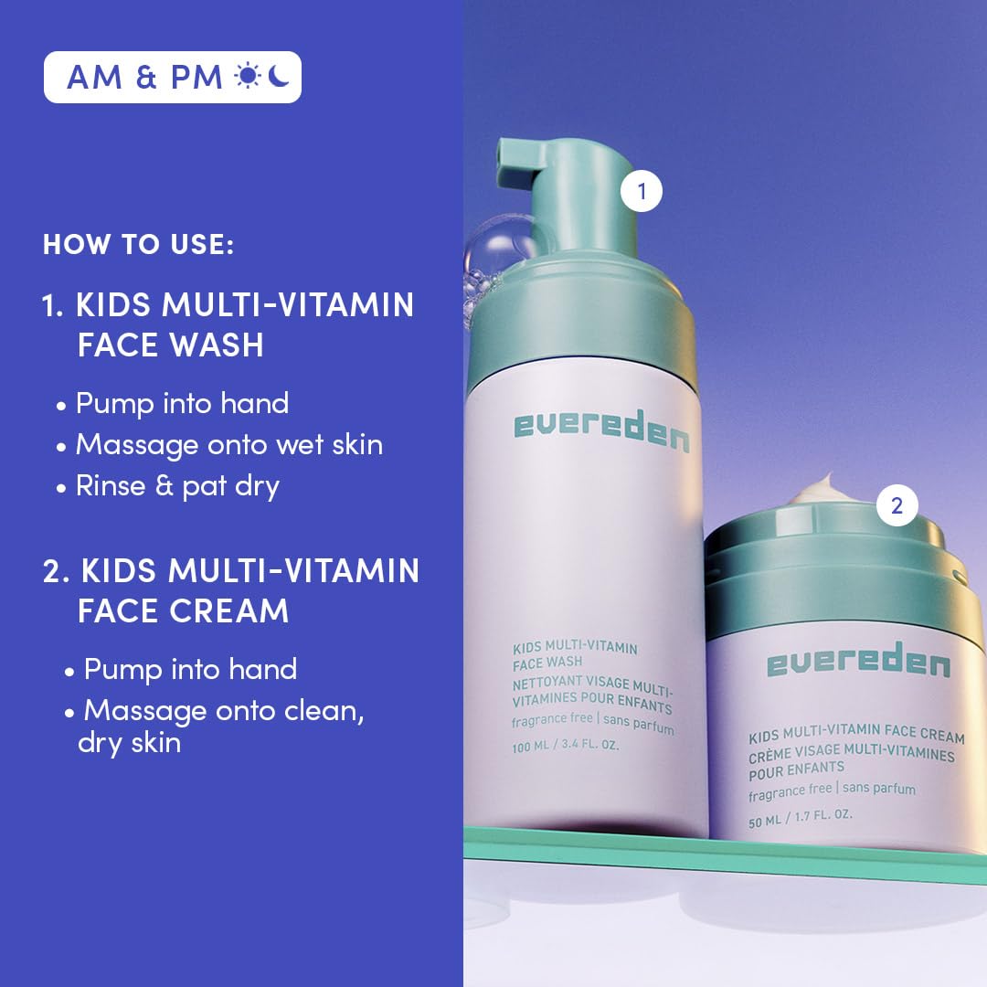Evereden Kids Face Wash & Cream Set, Safe for Sensitive Skin & Unscented