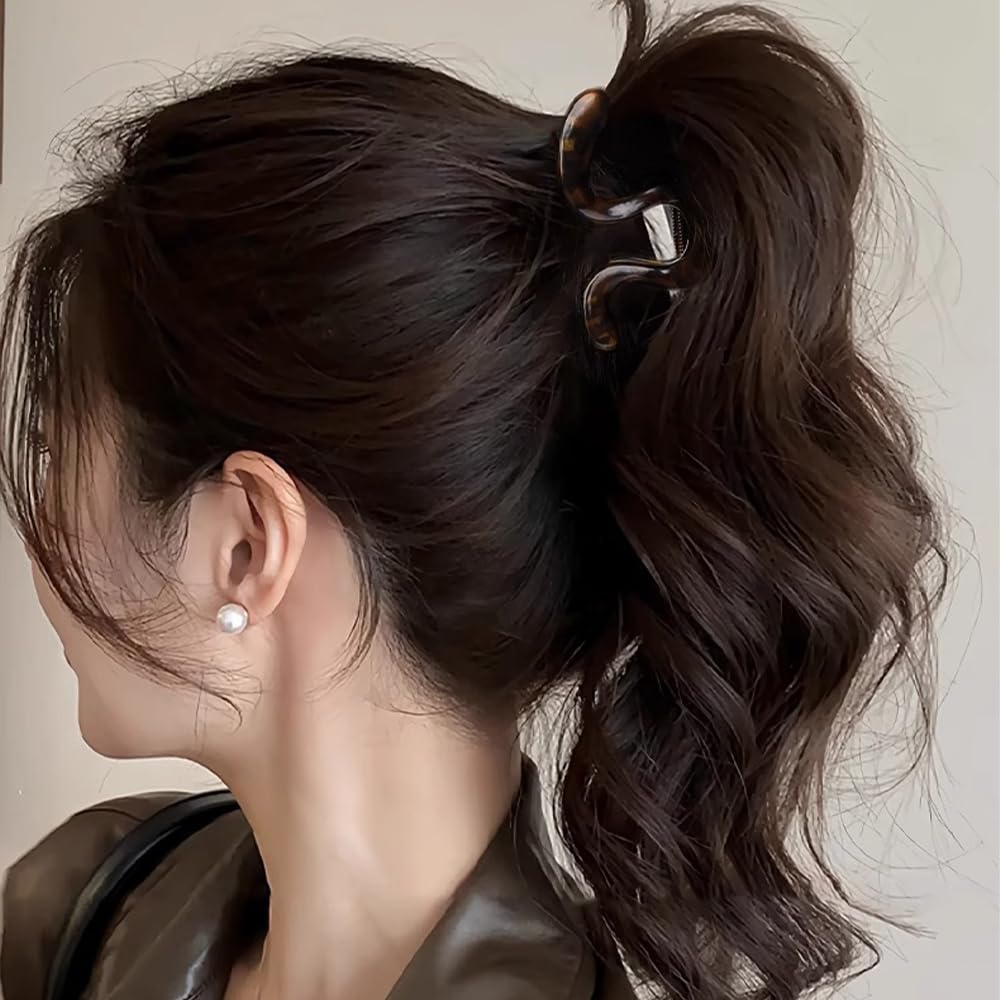 High Ponytail Holder Hair Claw Clips - Leopard French Design, Strong Hold | 2 Irregular Acrylic Mini Hair Claws for Thick Hair