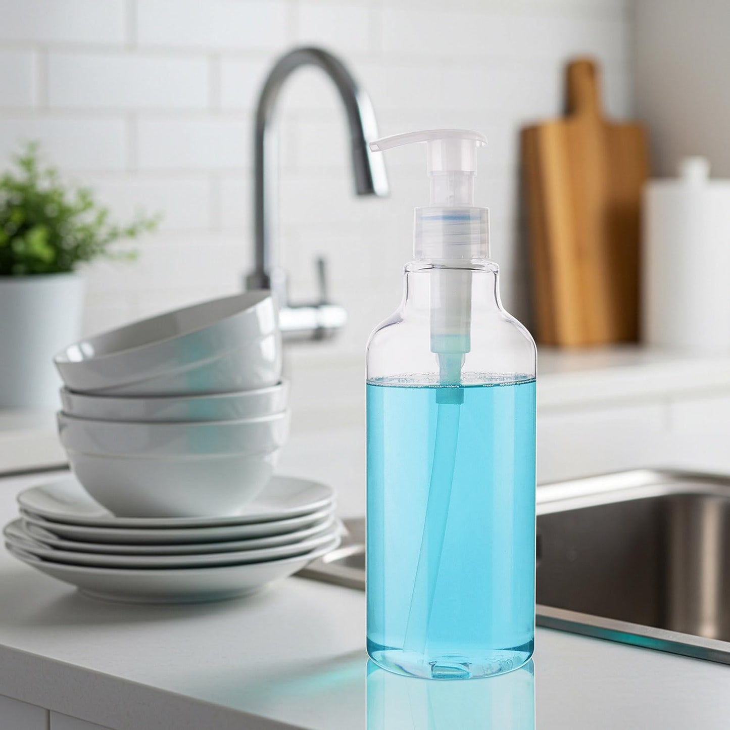 Plastic Soap Dispenser Empty Pump Bottles 16.9oz 2 Pack Refillable Liquid Hand Soap Bottle with Leak-Proof Pump for Kitchen, Bathroom, Office Clear