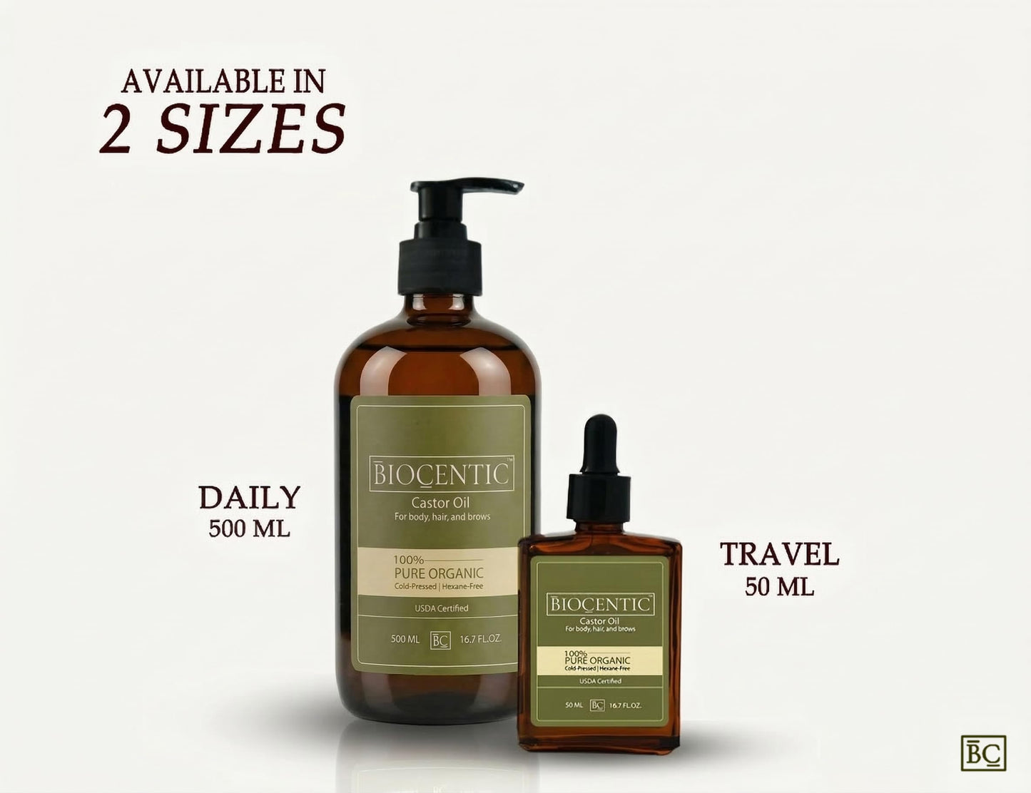 BIOCENTIC Premium Quality Organic Castor Oil (500ml) Ricinoleic Acid 90%, Glass bottle, 100% Pure, Cold-Pressed, Hexane-Free. Stimulate Hair, Eyelash & Eyebrow Growth. Treatment for Skin & Scalp.