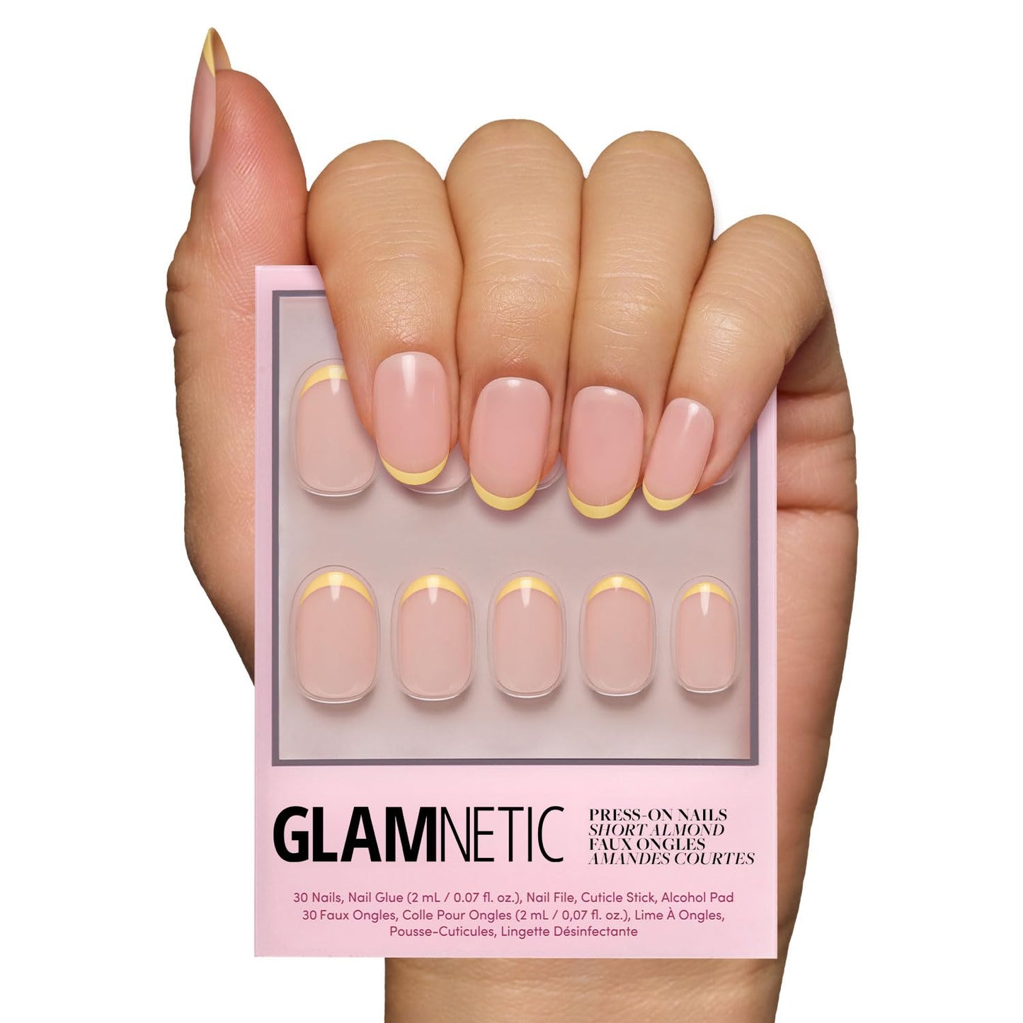Glamnetic Press On Nails - Into Blue | Glazed Short Oval Fake Nails with Periwinkle French Tips | 30 Nail Kit with Glue, 15 Sizes