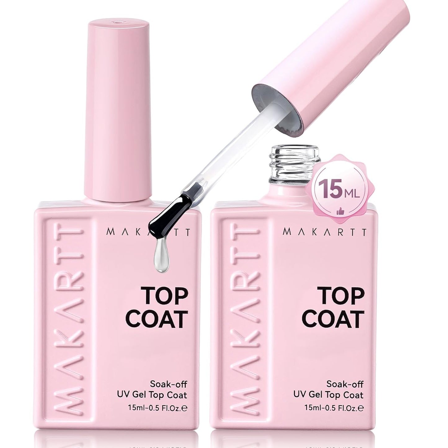Gel Top Coat - 15ml No Wipe Long Lasting High Glossy Clear Nail Polish | Soak Off UV/LED Compatible for DIY Home Use
