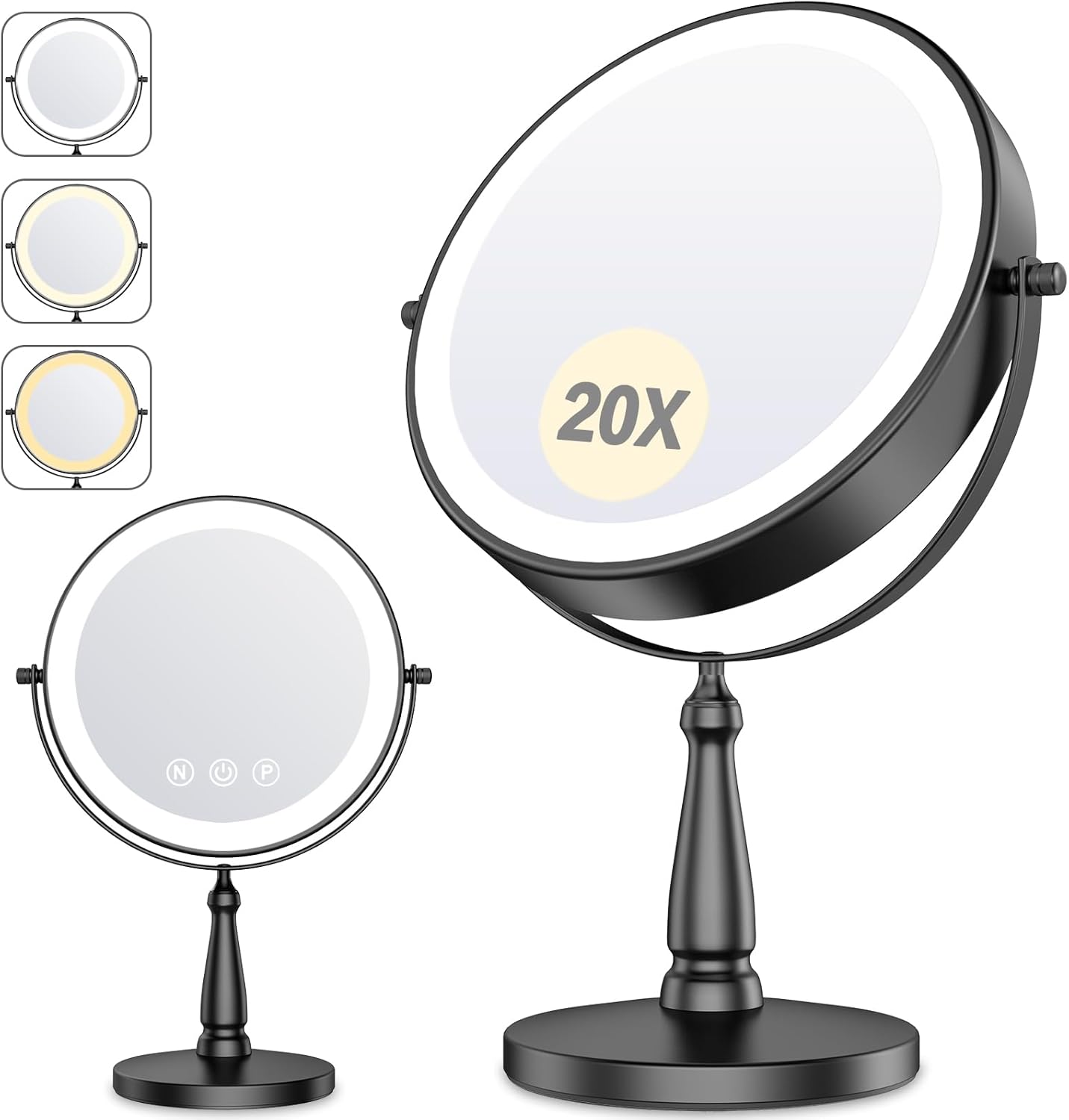 Makeup Mirror with Lights - 20X Magnifying Vanity Mirror | 5000 mAh, 9 Inch, 3 Color Options