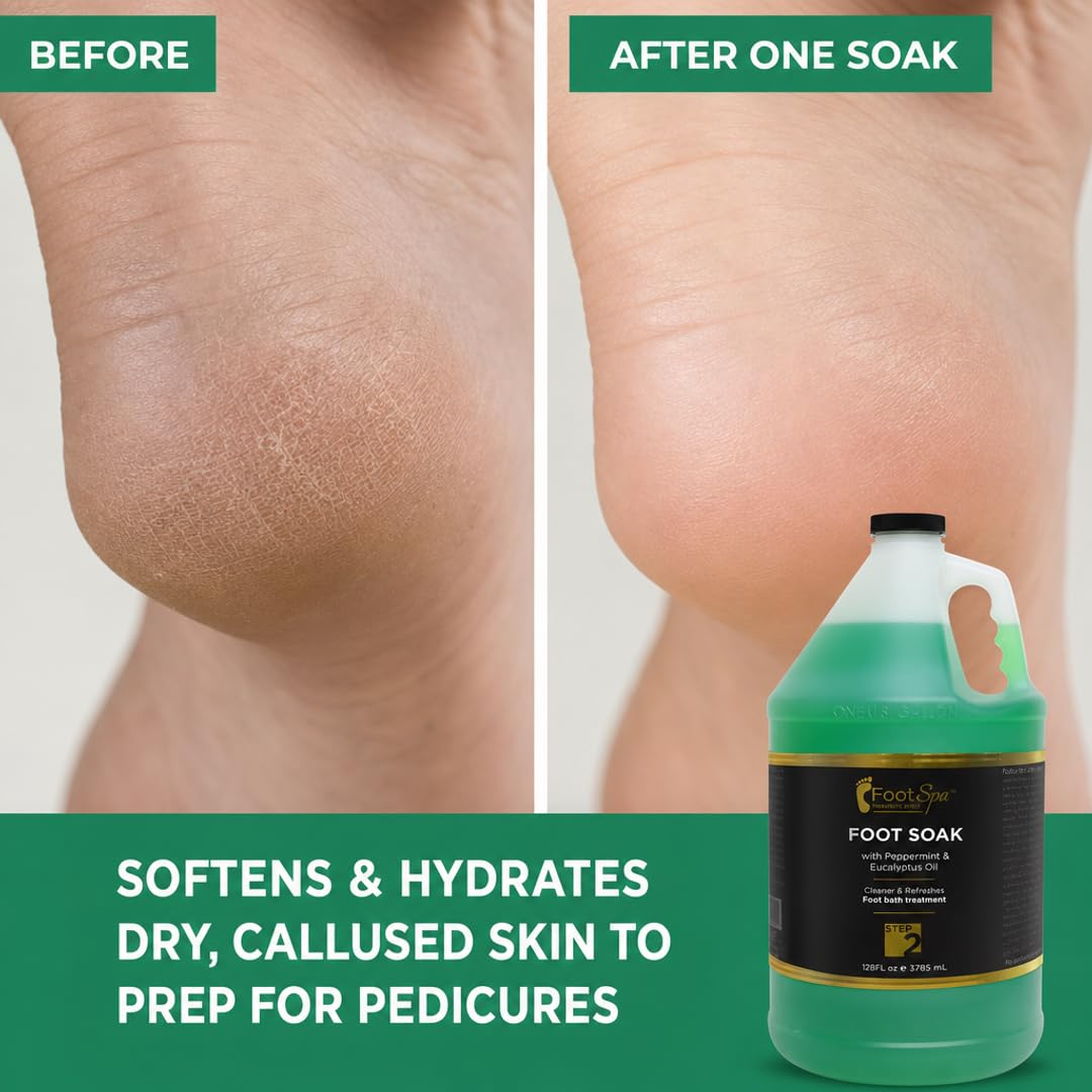 FOOT SPA - Foot Soak - Cleanses, Softens, and Refreshes - Made With Eucalyptus & Peppermint Oil - 128 Oz Gallon - Bulk, Refill Gallon