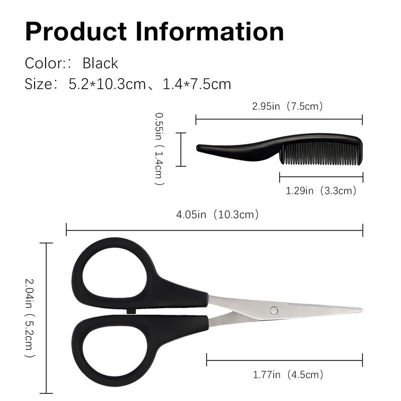 2 Pack Men's Beard & Mustache Scissors & Mini Comb Trimming Kit Black 4 inch