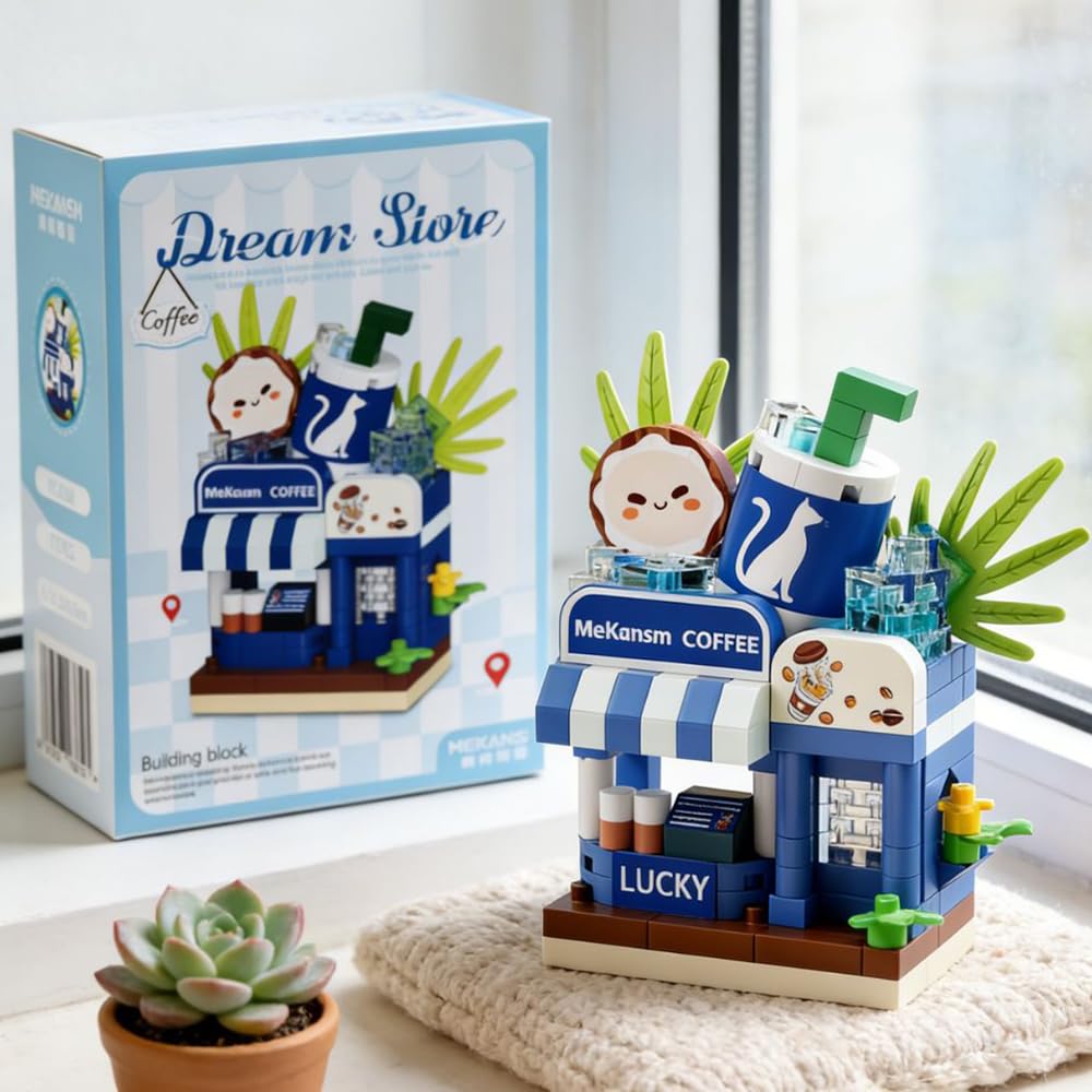 Coffee Shop Hand-Assembled Figurine, Mini Street Scene Desk Decor, Urban Theme Collectible Statue for Home Office Shelf
