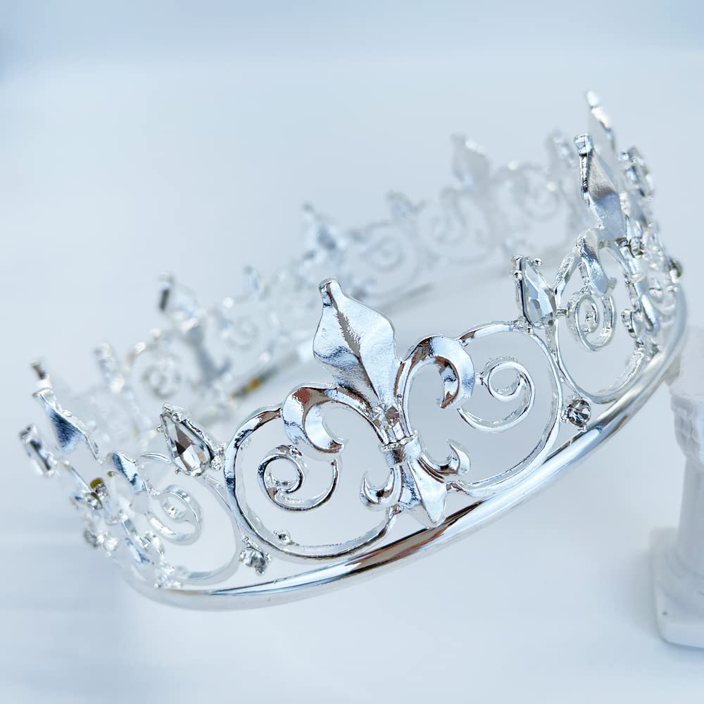 Royal Full King Crown Metal Crowns And Tiaras For Wedding Birthday Christmas Costume Cosplay Valentine Party (Silver)