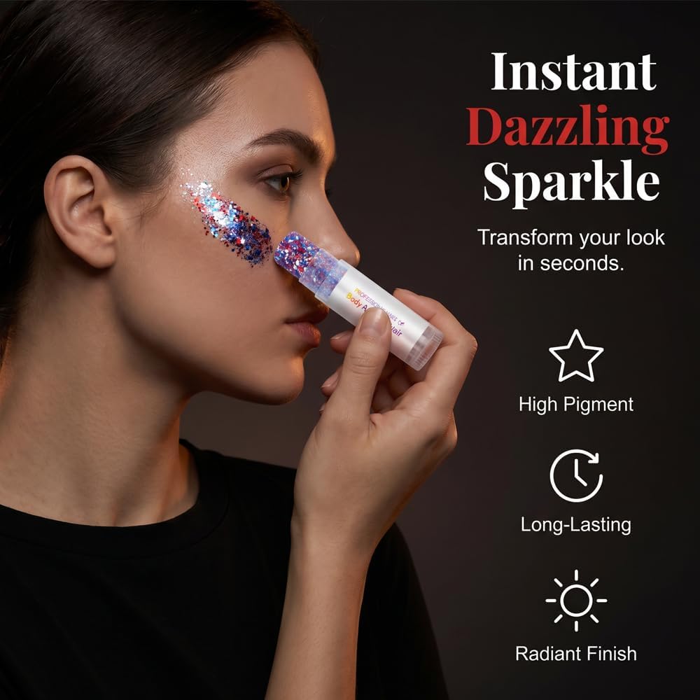 Patriotic Red White and Blue Glitter Stick - USA Hair & Face Gel for 4th of July Celebrations | Independence Day Accessory