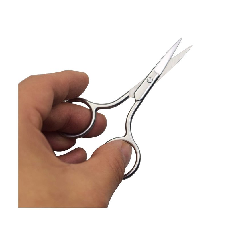 Motanar Silver Professional Stainless Steel Facial Hair Scissors for Men Moustache Beard Trimming Grooming - Safety Use for Eyebrows Eyelashes Nose and Ear Hair