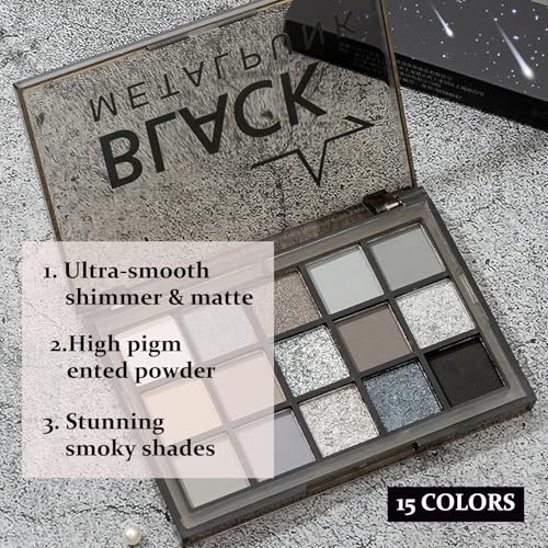 LZYLLS N Smoky Eyeshadow Palette with Matte & Glitter Shades, Waterproof, 15 Neutral Colors + 3 Brushes