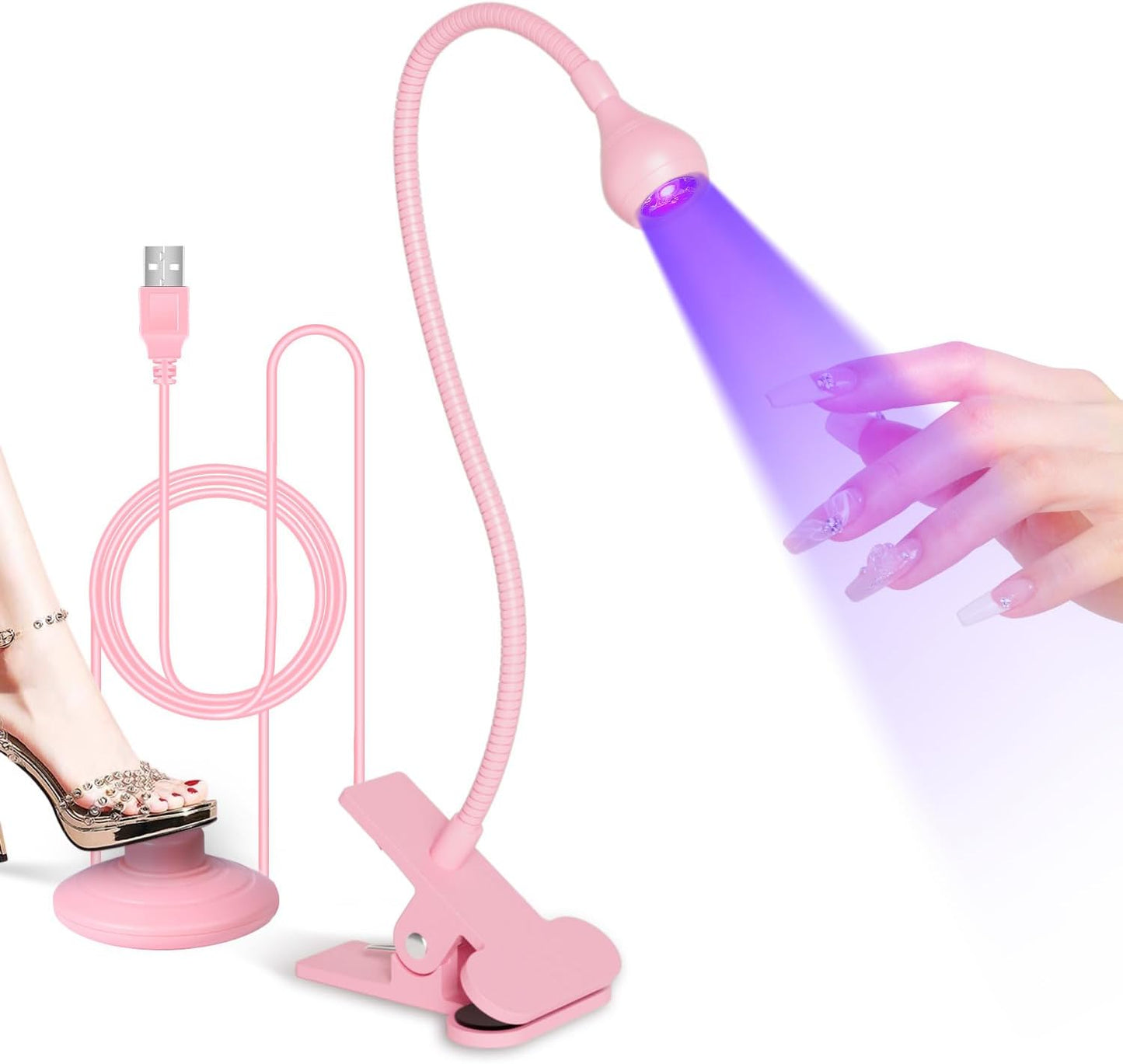 AORAEM UV LED Nail Lamp - Quick Drying Gel Nail Light with Flexible Gooseneck & Clamp | Ideal for Home Use