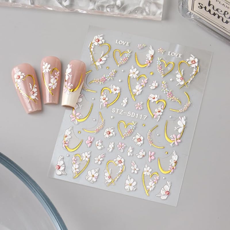 Self-Adhesive 3D Flower Nail Stickers - Floral Nail Art Decals for DIY Manicure