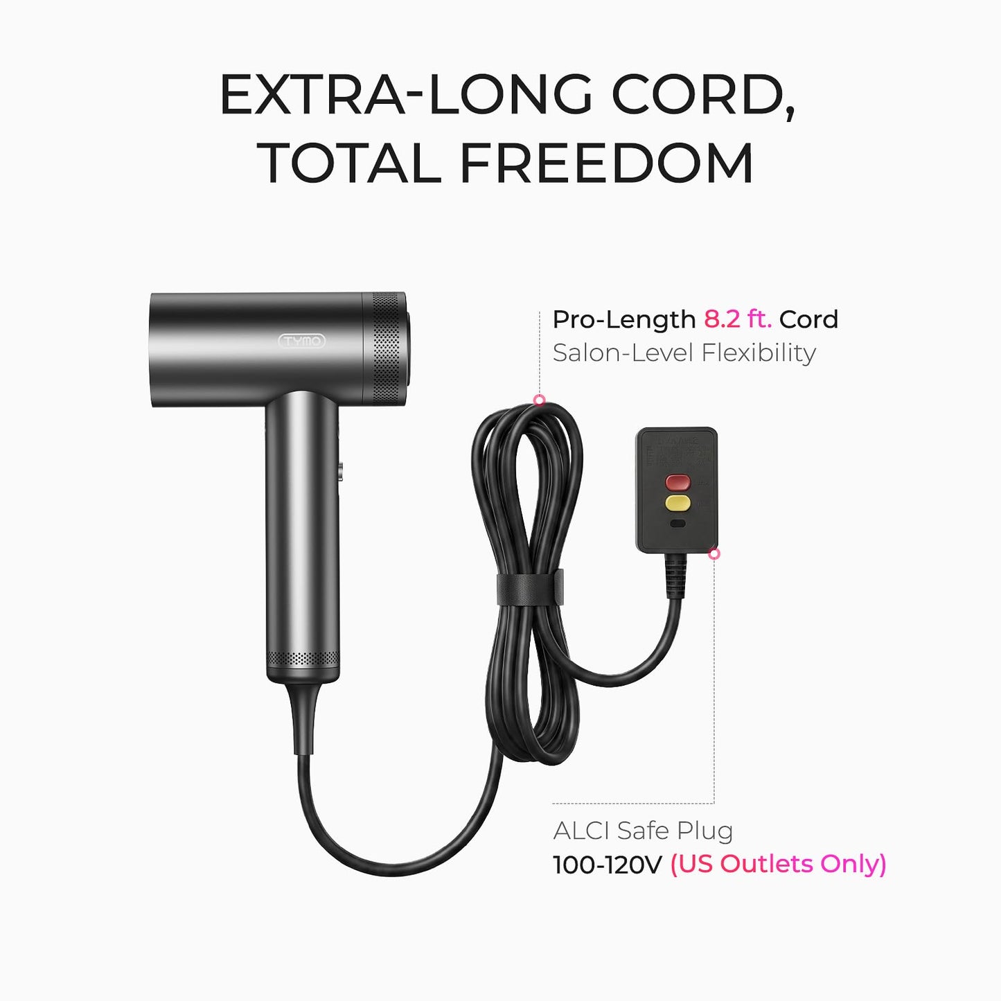 TYMO Blow Dryer with Comb - 1500W Professional High Speed Blow Dryer with Diffuser, 110,000RPM Fast Dry, 200 Million Ionic Diffuser Hairdryer, 4 Temps & 3 Speeds, 8 Ft Cord for Salon, Metal Gray