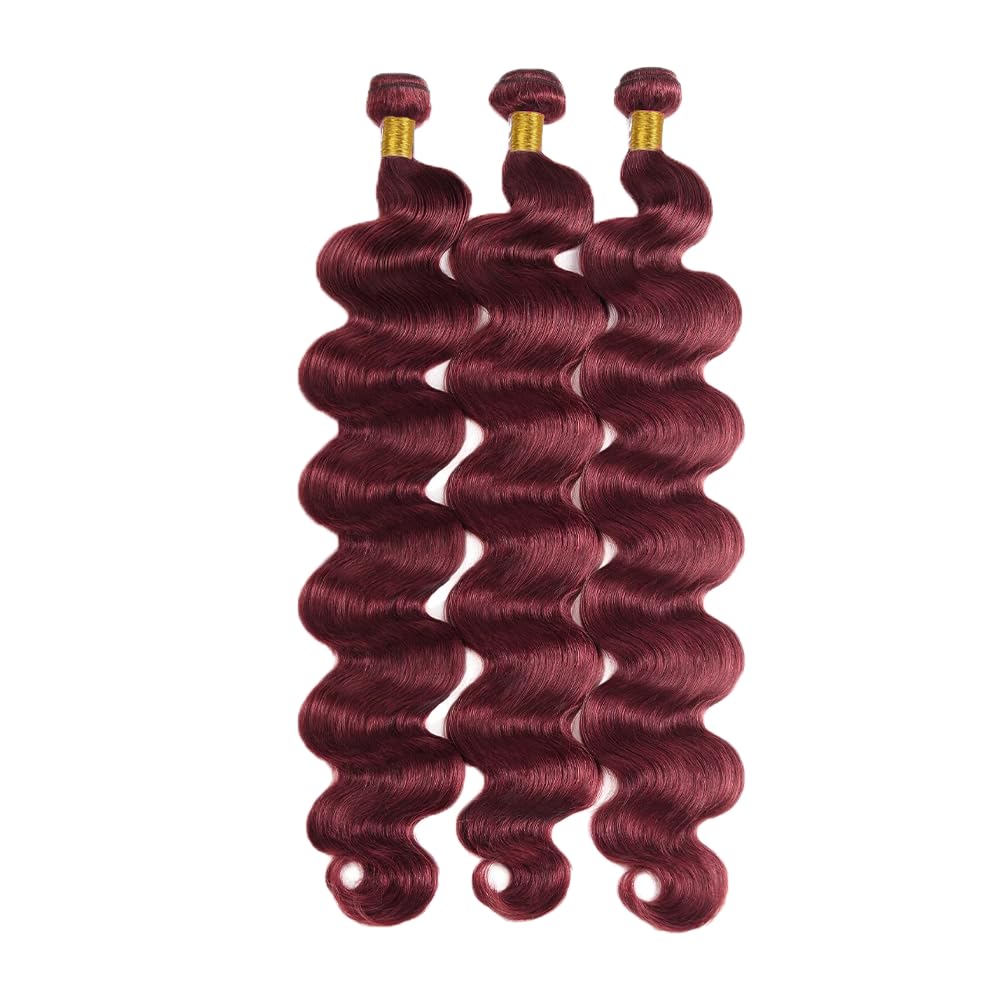#99J Wine Red Human Hair Bundles Body Wave Bundles 32 32 32 Inch Burgundy Unprocessed Brazilian Virgin Hair 3 Bundle 50 Gram Per Bundle Deals Quick Weave Hair Extensions