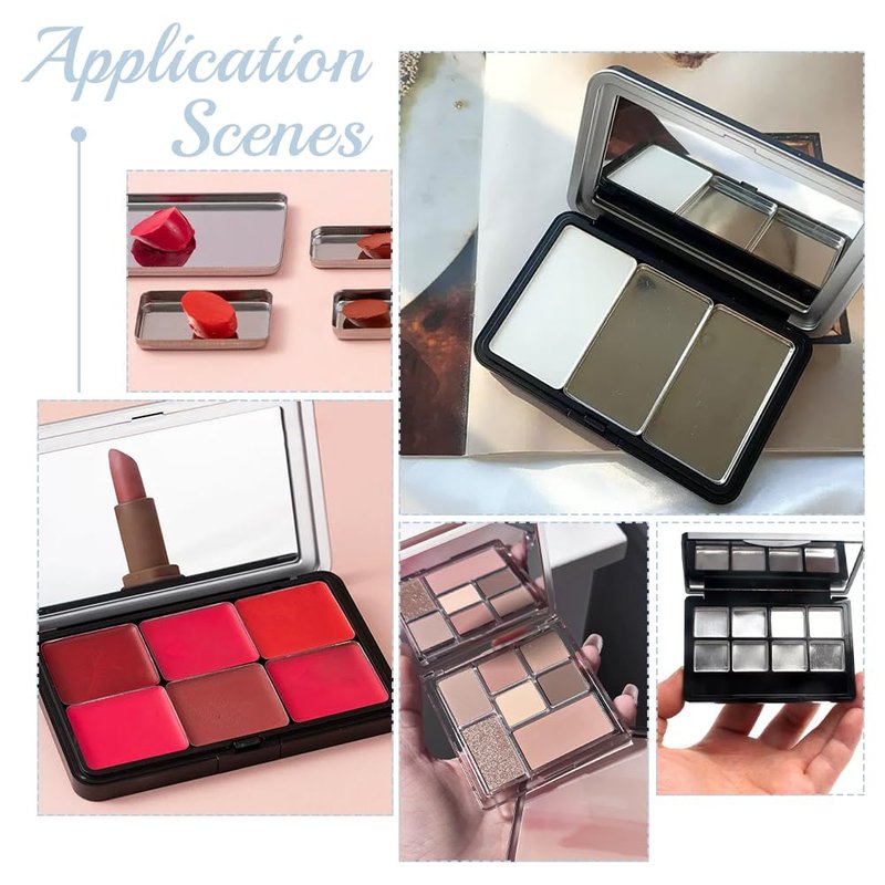 Empty Eyeshadow Pans - 80pcs Non-Magnetic Aluminum Mini Rectangle Palette for DIY Makeup | 16mm/19.5mm/26.5mm/27mm