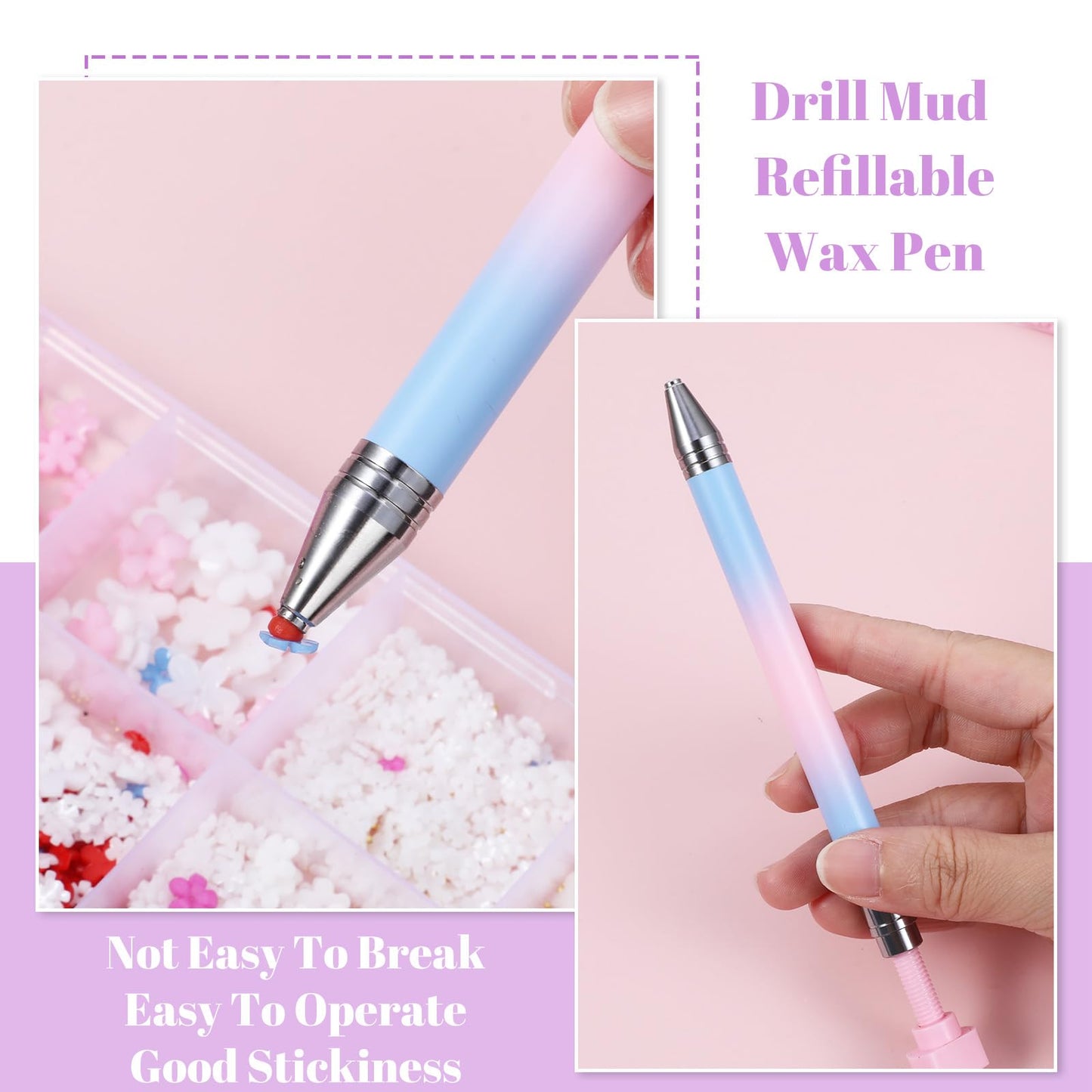 DOPENSPI 1PCS Rhinestone Picker Tool, Refillable Wax Pen with 6PCS Wax Refills Diamonds Art Pens Rhinestone Pickup Tool Nail Diamond Arts Painting Dotting Pen for Nail and Diamond Art Paint