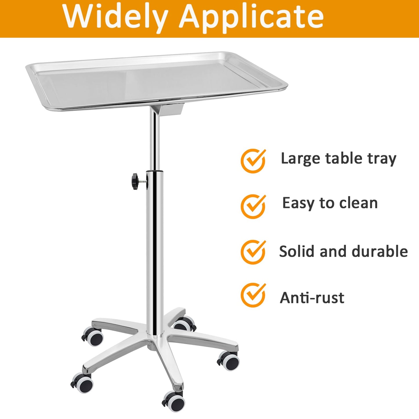 Salon Tray Extra Large Tattoo Tray Premium Stainless Steel Tray cart for Clinic Spa Dental,Rolling Hairstylist Tray Mayo Stand with Brake Wheels