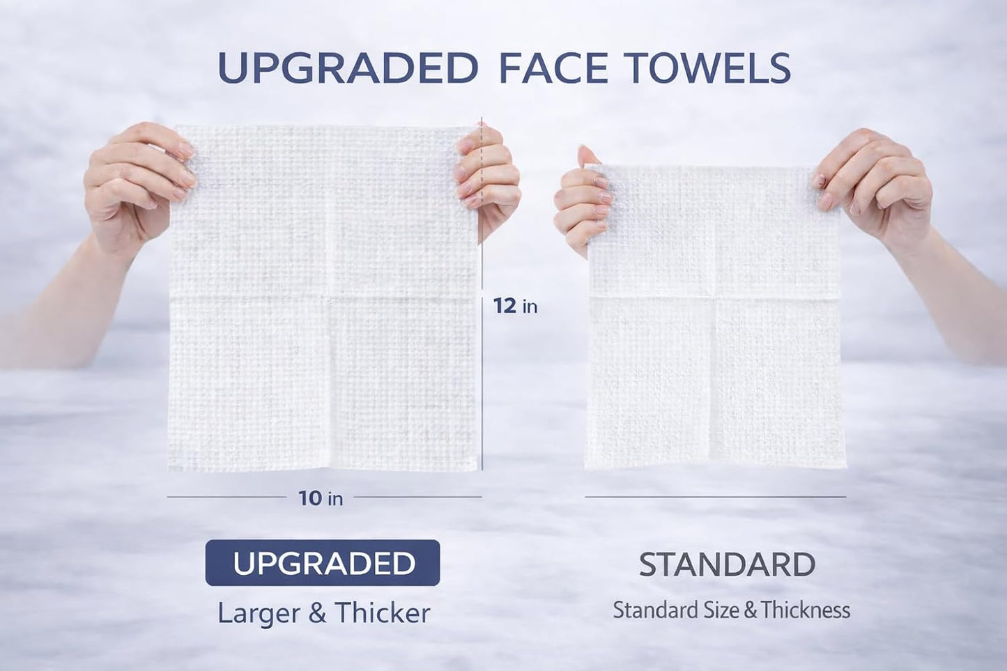 Disposable Face Towels - Ultra Soft Plant-Based Facial Towels for Makeup Removal | XL 50 Count, 10 x 12 Inch