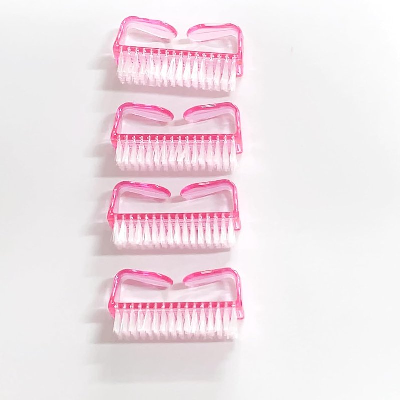 Nail Brushes Set - 4Pcs Fingernail Cleaning & Manicure Tools | Handle Grip, Pink