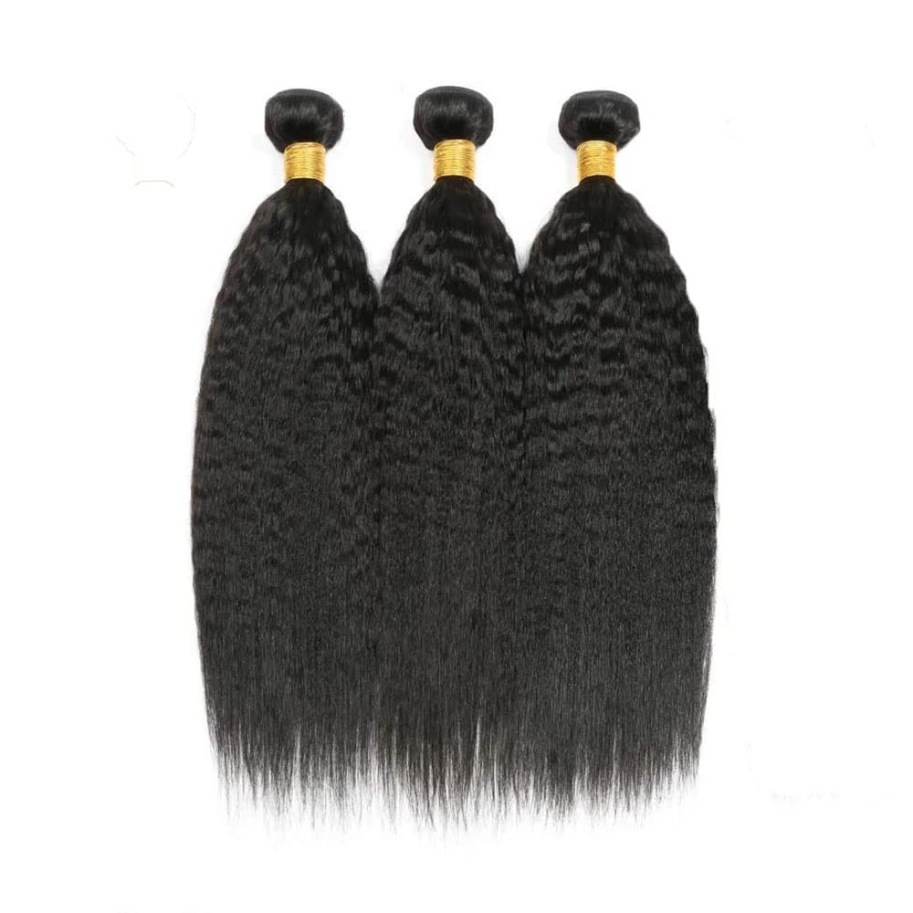 Kinky Straight Bundles Human Hair 1B Yaki Bundles Natural Black 22 22 22 inch Double Weft Yaki Straight Human Hair Weave
