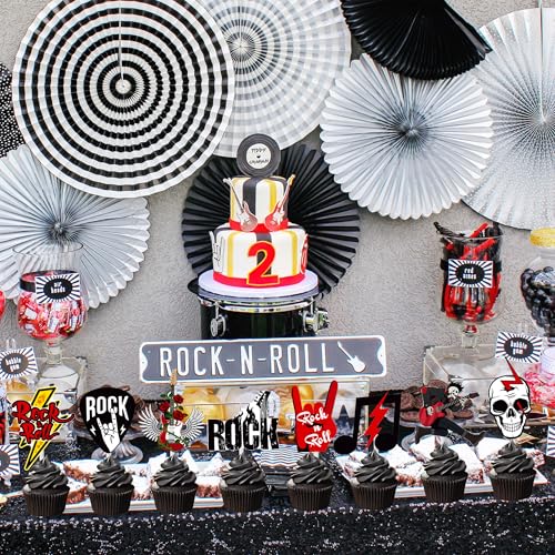36 Rock & Roll Cupcake Toppers - Musical Theme Party Picks
